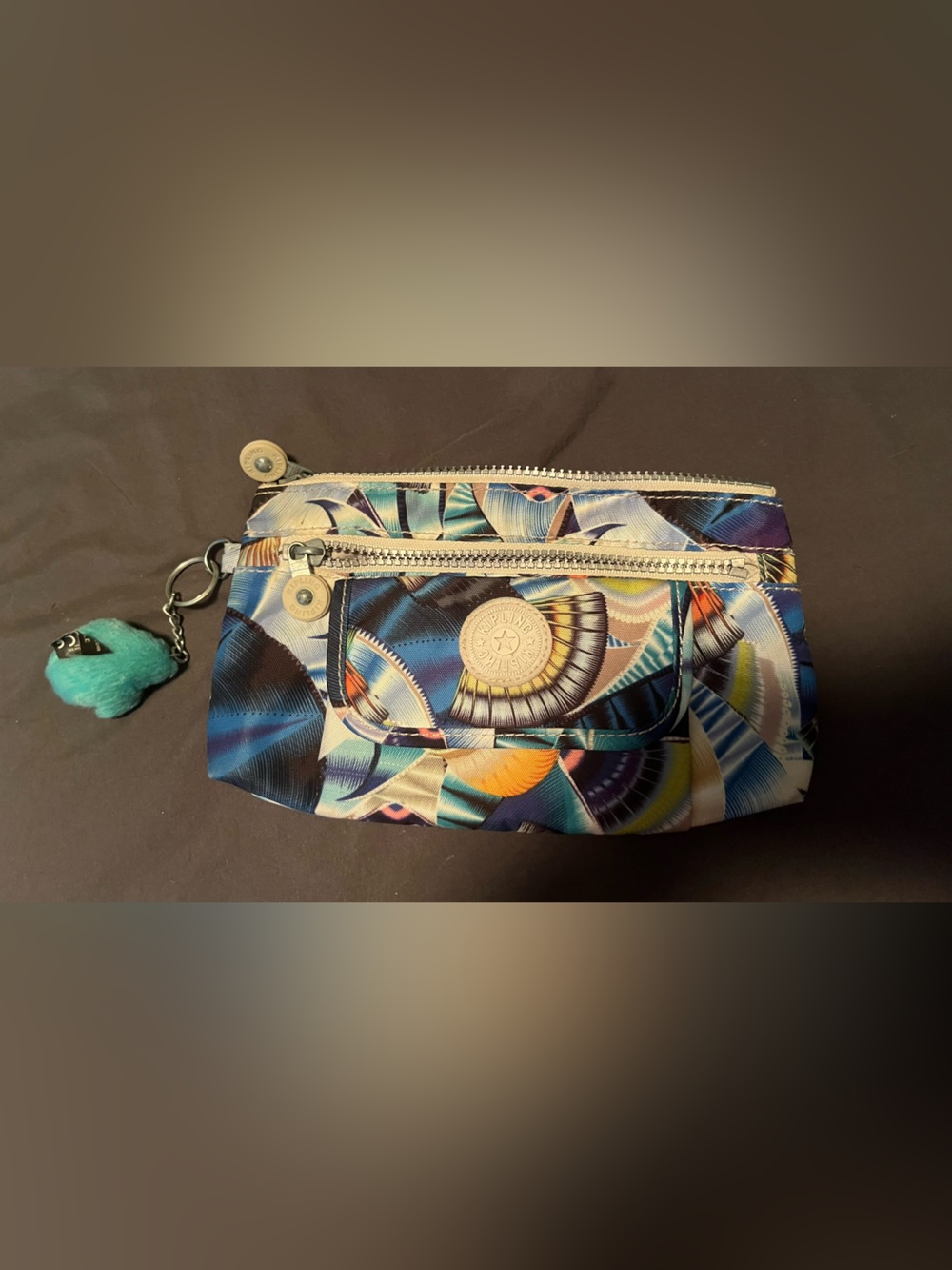 Kipling Multicolor Geometric Nylon Pouch with Keychain